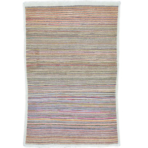 Hand-Knotted Fine Tribal Stripe Peshawar Gabbeh Design Wool Rug (Size 3.4 X 4.11) Brral-2478