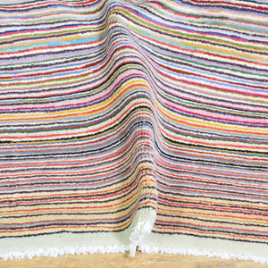 Hand-Knotted Fine Tribal Stripe Peshawar Gabbeh Design Wool Rug (Size 3.4 X 4.11) Brral-2478