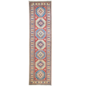 Hand-Knotted Fine Kazak Rug Geometric Handmade 100% Wool (Size 2.11 X 11.0) Cwral-2826