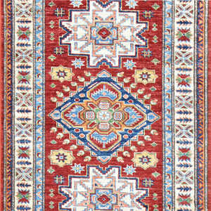 Hand-Knotted Fine Kazak Rug Geometric Handmade 100% Wool (Size 2.9 X 9.8) Cwral-2874