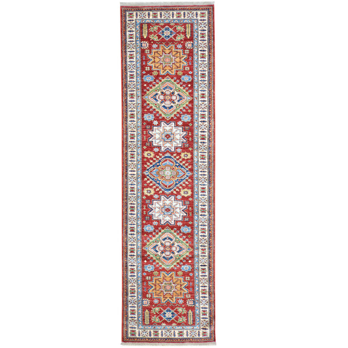 Hand-Knotted Fine Kazak Rug Geometric Handmade 100% Wool (Size 2.9 X 9.8) Cwral-2874