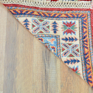 Hand-Knotted Fine Kazak Rug Geometric Handmade 100% Wool (Size 2.9 X 9.8) Cwral-2874