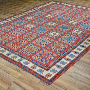 Hand-Knotted And Soumak Weave Tribal Barjista Wool Rug (Size 7.2 X 9.2) Brrsf-9