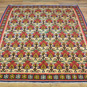Hand-Woven Reversible Persian Sennah Kilim Village Rug (Size 3.11 X 5.0) Brrsf-447