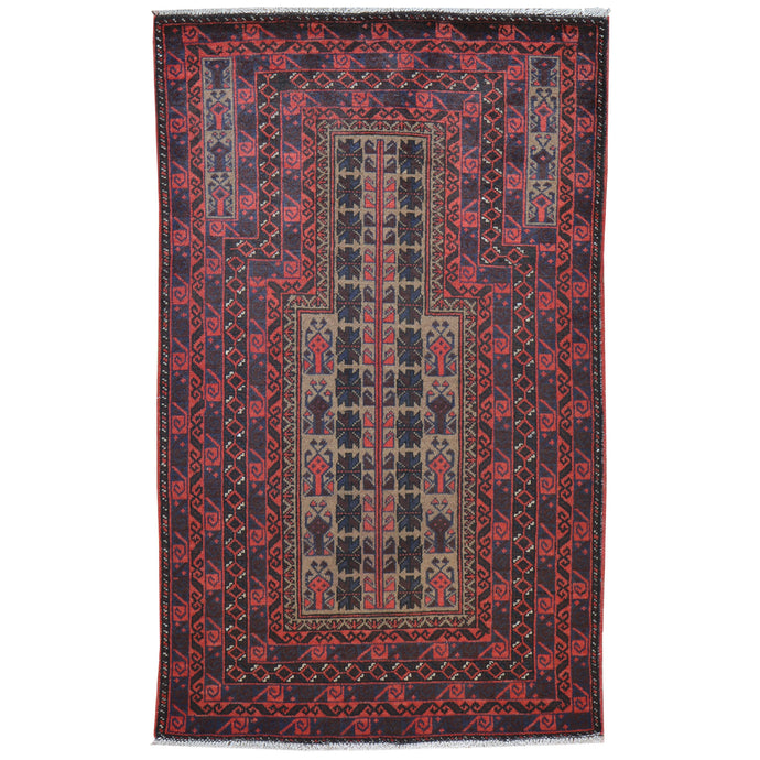 Hand-Knotted Baluch Prayer Handmade Wool Rug (Size 2.8 X 4.5) Brrsf-48