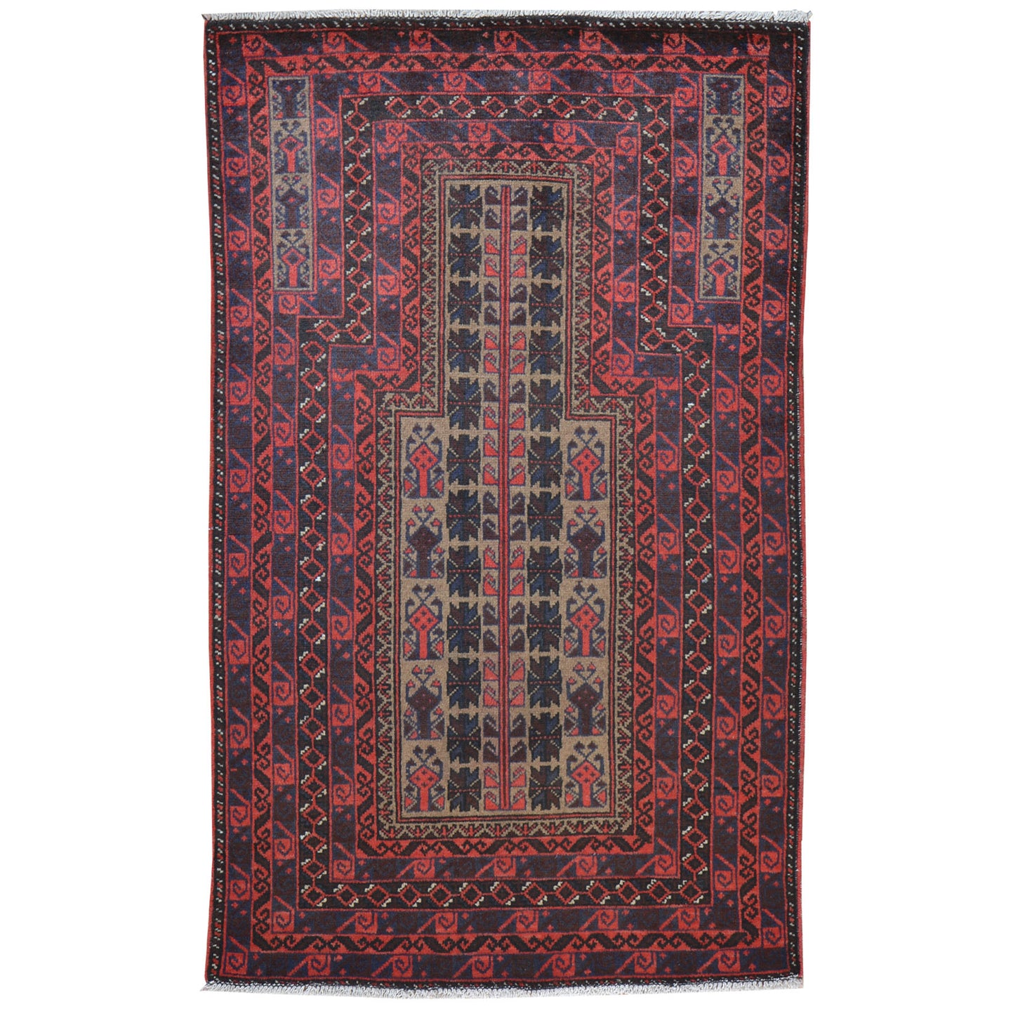 Hand-Knotted Baluch Prayer Handmade Wool Rug (Size 2.8 X 4.5) Brrsf-48