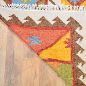 Hand-Woven Indian Durrie Kilim Reversible Wool Rug (Size 10.4 X 13.8) Brrsf-585