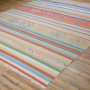 Hand-Woven Oriental Stripes Design Sumak Kilim Handmade Wool (Size 8.3 X 9.11) Cwrsf-6033