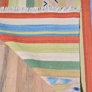 Hand-Woven Oriental Stripes Design Sumak Kilim Handmade Wool (Size 8.3 X 9.11) Cwrsf-6033