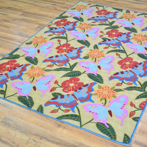 Chain-Stitched Butterfly Design Handmade Wool Rug (Size 4.0 X 6.0) Brrsf-912