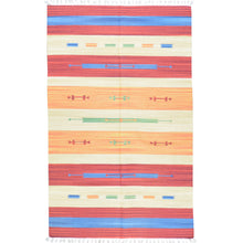 Load image into Gallery viewer, Hand-Woven Cotton Durree SouthWest Design Handmade Wool Rug (Size 3.9 X 5.7) Brrsf-960