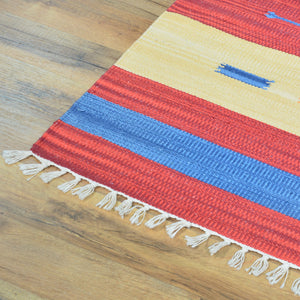 Hand-Woven Cotton Durree SouthWest Design Handmade Wool Rug (Size 3.9 X 5.7) Brrsf-960