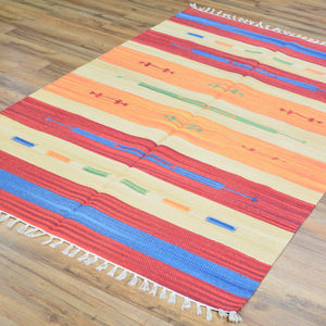 Hand-Woven Cotton Durree SouthWest Design Handmade Wool Rug (Size 3.9 X 5.7) Brrsf-960