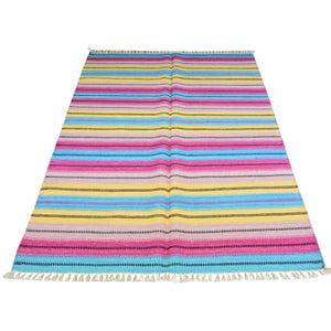 Hand-Woven Flatweave Striped Design Handmade Wool Rug (Size 4.0 X 6.0) Brrsf-1032