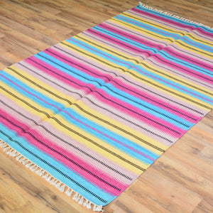 Hand-Woven Flatweave Striped Design Handmade Wool Rug (Size 4.0 X 6.0) Brrsf-1032