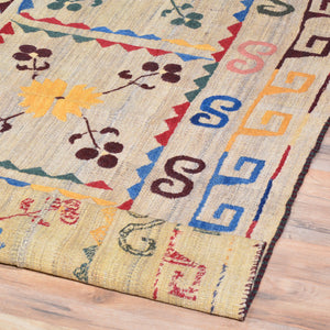 Hand-Woven Suszani Afghan Floral Handmade Wool Flatweave Rug (Size 4.6 X 6.1) Cwral-1059