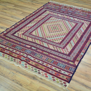Soumak Fine Tribal Traditional Handmade Wool Afghan Rug (Size 3.11 X 6.2) Cwral-1086