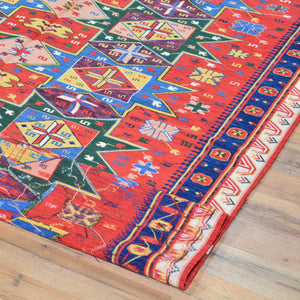 Soumak Weave Geometric Design Handmade Wool Rug (Size 5.2 X 7.5) Brrsf-1320