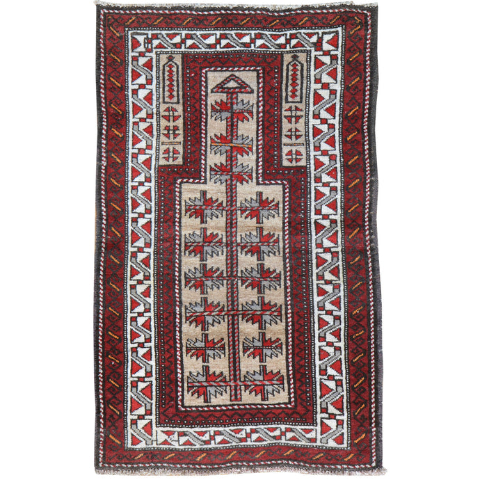 Hand-Knotted Afghan Baluch Prayer Rug Wool Handmade (Size 2.6 X 4.2) Brrsf-1779