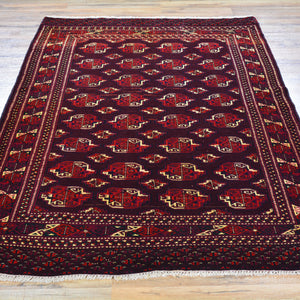 Hand-Knotted Vintage Tribal Afghan Yamut Design Wool Rug (Size 4.3 X 6.3) Brral-501