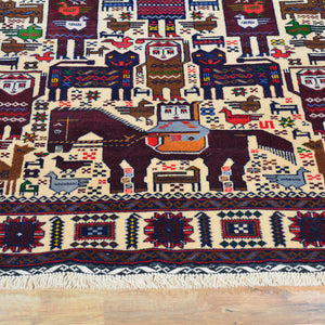 Hand-Knotted Tribal Baluch Pictorial  Design Wool Rug (Size 3.9 X 6.5) Cwral-6666