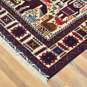 Hand-Knotted Tribal Baluch Pictorial  Design Wool Rug (Size 3.9 X 6.5) Cwral-6666