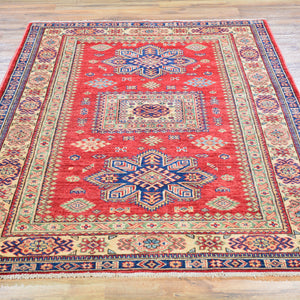 Hand-Knotted Fine Oriental Super Kazak Tribal Design Wool Rug (Size 4.3 X 6.0) Brral-2409