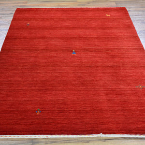 Hand-Loomed Solid Red Modern Gabbeh Wool Rug (Size 4.0 X 6.0) Brral-2418